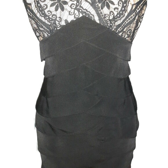 ADRIANNA PAPELL Size 10 Sheath Dress Black Lace Beige Lining Cap Sleeve - Picture 3 of 7